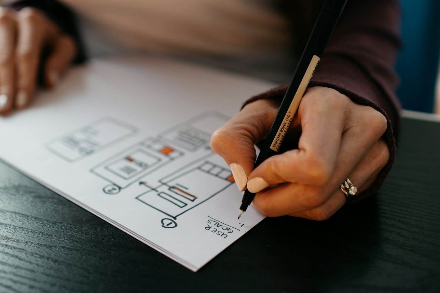 Designer sketching wireframes on paper